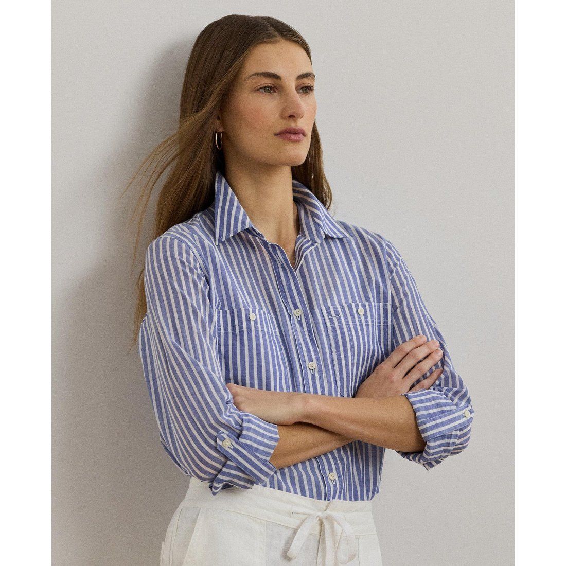 Lauren ralph lauren - 'Relaxed-Fit Voile Roll-Tab-Sleeve Shirt' pour Femmes