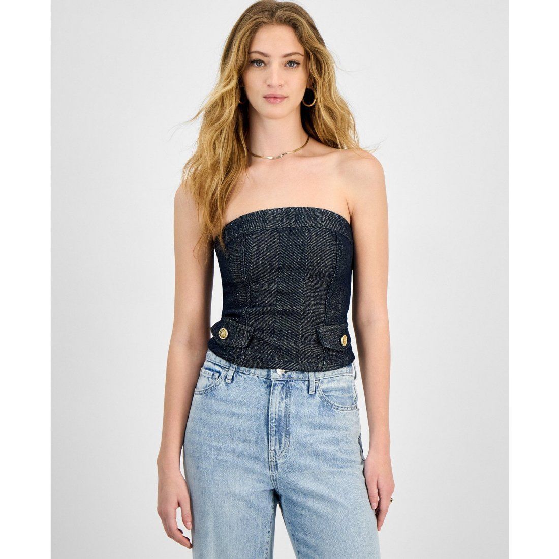 Guess - Top corset 'Chany Metallic Denim Corset Top' pour Femmes