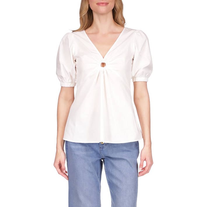 Michael michael kors - 'Poplin V-Neck Ring Top' pour Femmes