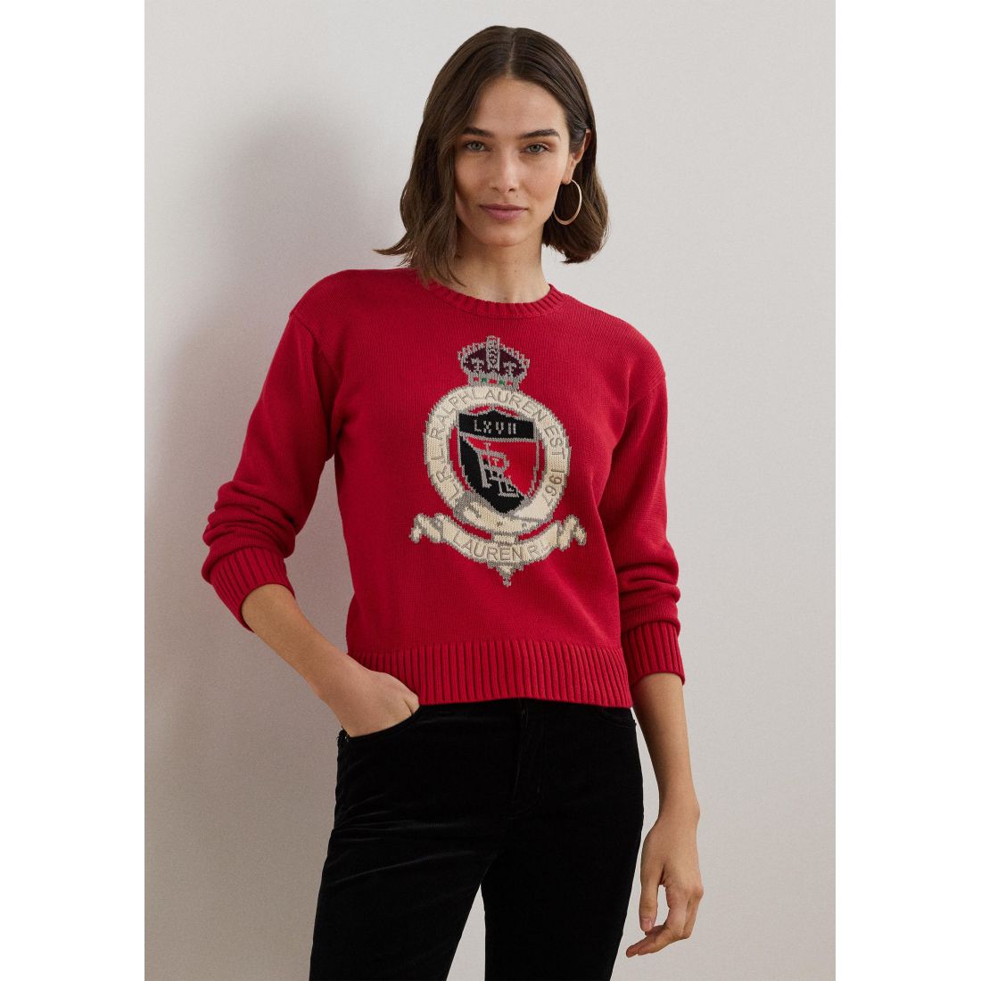 Lauren ralph lauren - "'Intarsia Knit Crest Cotton Sweater' pour Femmes"