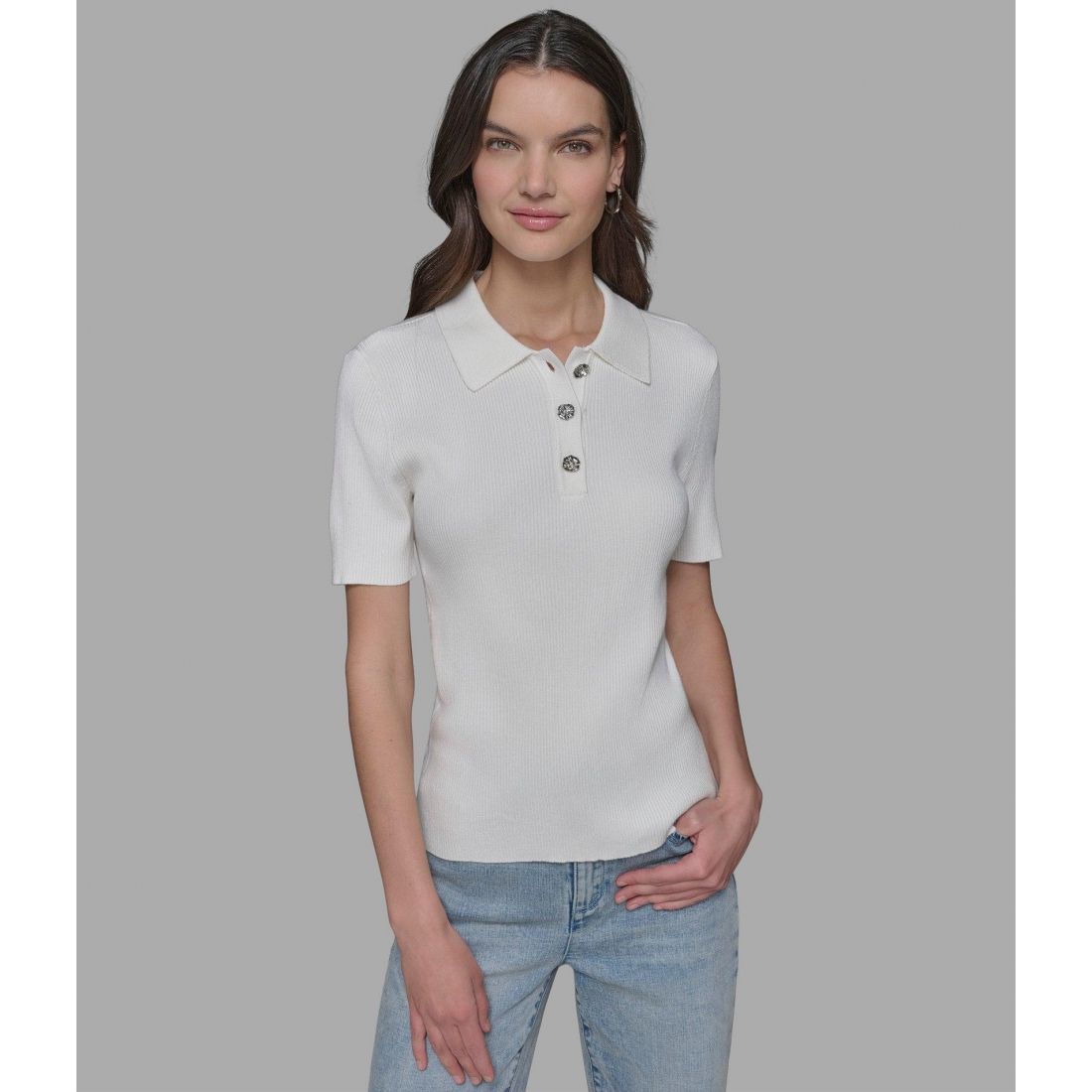 Karl lagerfeld paris - Pull 'Polo With Floral Buttons' pour Femmes