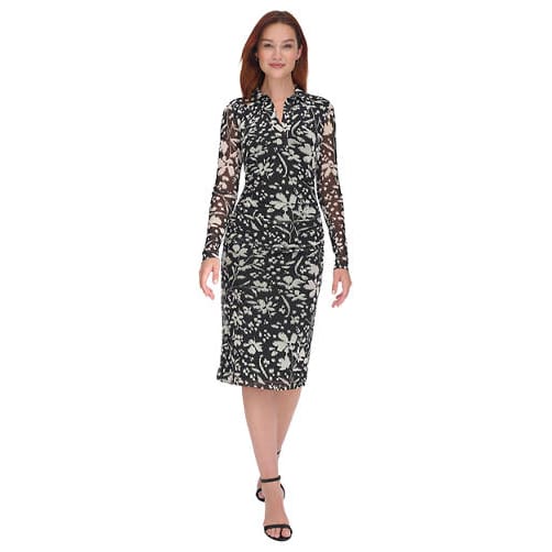 Tommy hilfiger - Robe chemise 'Long Sleeve Side Ruched Floral Mesh' pour Femmes