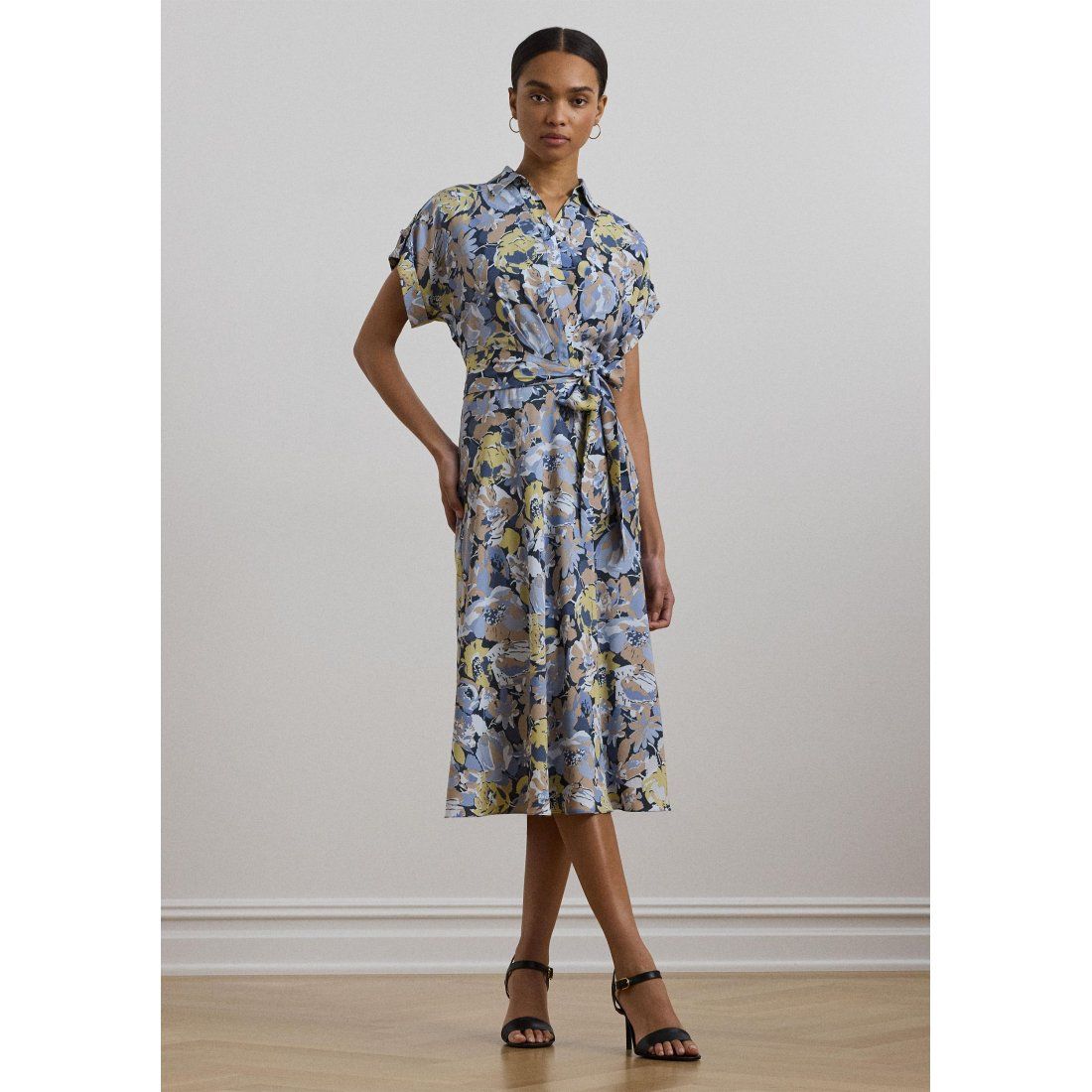 Lauren ralph lauren - "Robe Midi 'Floral Belted Crepe' pour Femmes"