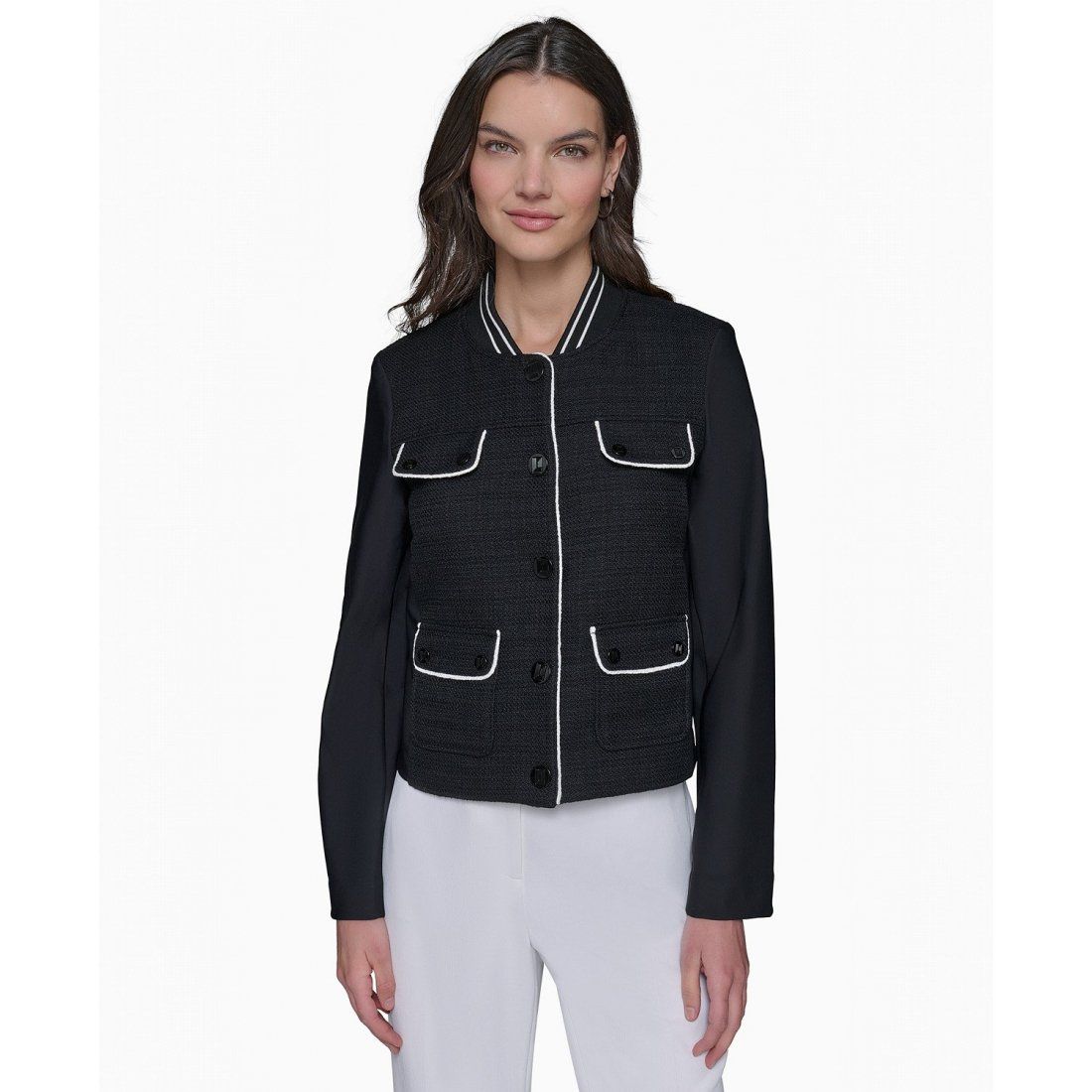 Karl lagerfeld paris - Veste 'Contrast-Trim Mixed-Media Tweed' pour Femmes