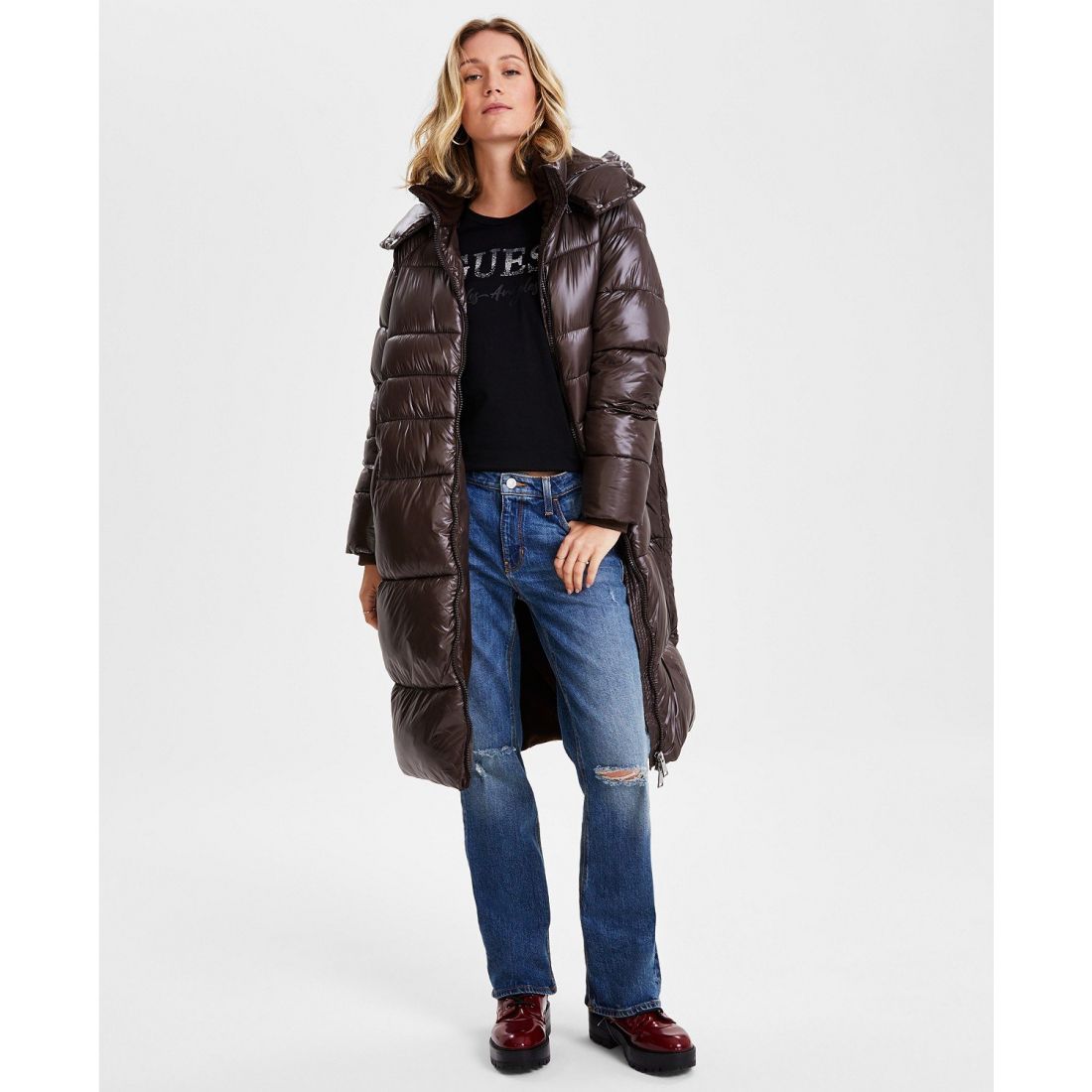 Guess - Manteau matelassé 'Shine Hooded Mid-Length' pour Femmes