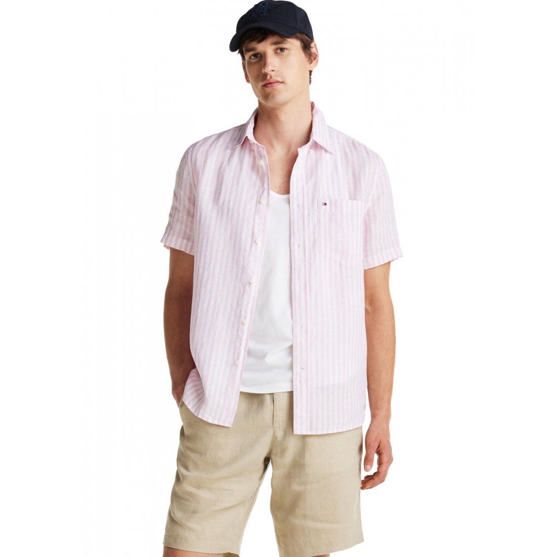 Tommy hilfiger - Chemise à manches courtes 'Pigment Dyed Striped Linen' pour Hommes