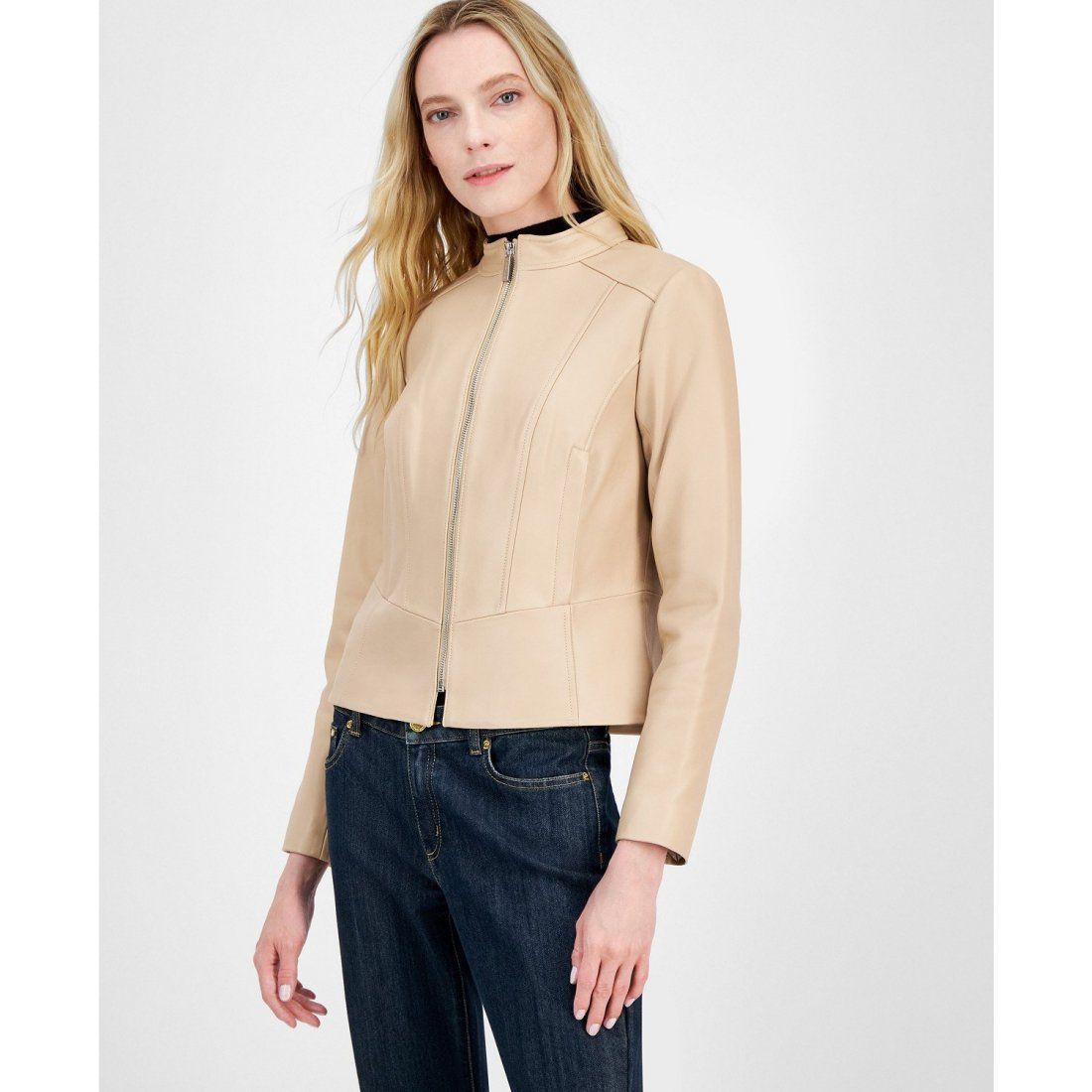 Michael kors - Veste en cuir 'Zip-Front Leather Jacket' pour Femmes
