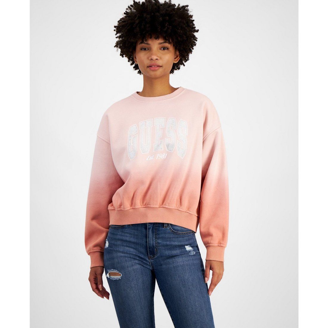 Guess - Sweatshirt 'Crewneck Embellished-Logo College Sweatshirt' pour Femmes