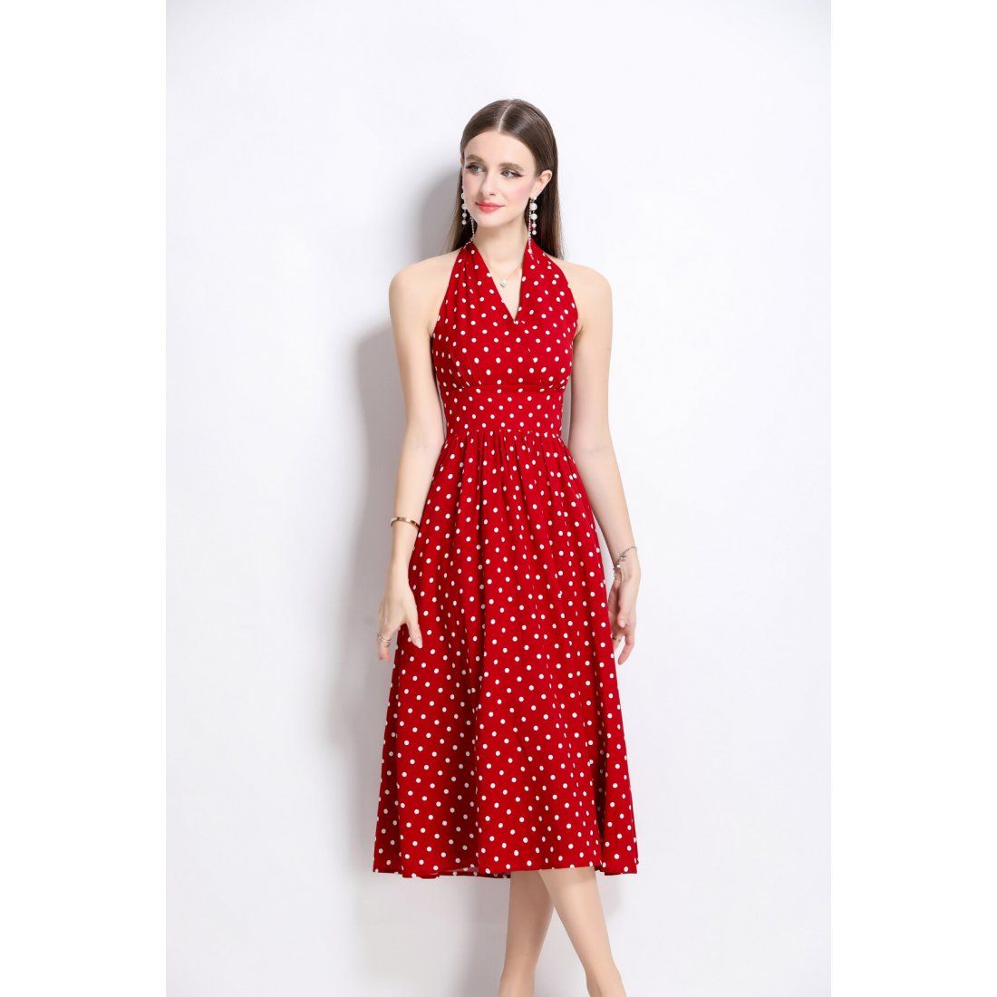 Dza - Robe maxi 'Vintage Halter Polka Dot Sleeveless Fitted' pour Femmes
