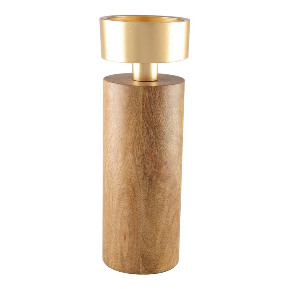 Aulica - Bougeoir Bois & Metal Dore - 23 cm