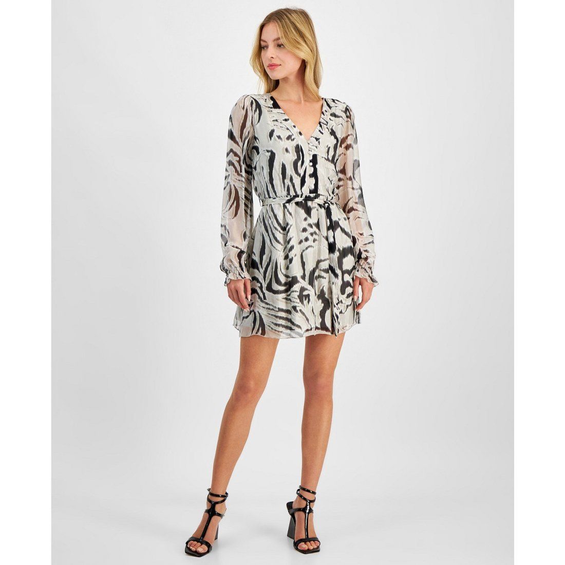 Guess - Robe mini 'Marcelle V-Neck Tie-Waist Chiffon Dress' pour Femmes