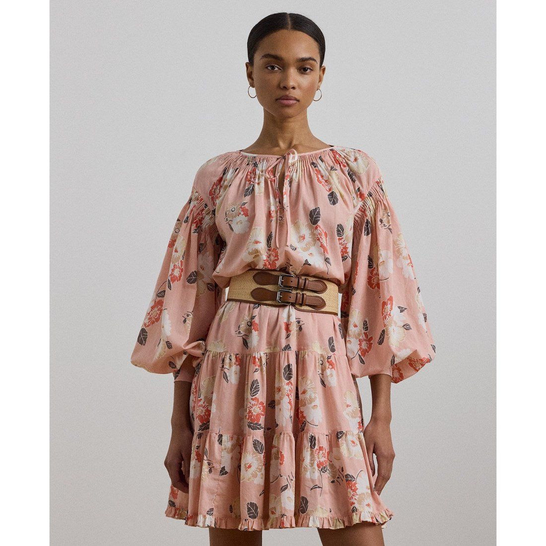 Lauren ralph lauren - "Robe à manches longues 'Floral Voile Tiered Tie-Neck' pour Femmes"
