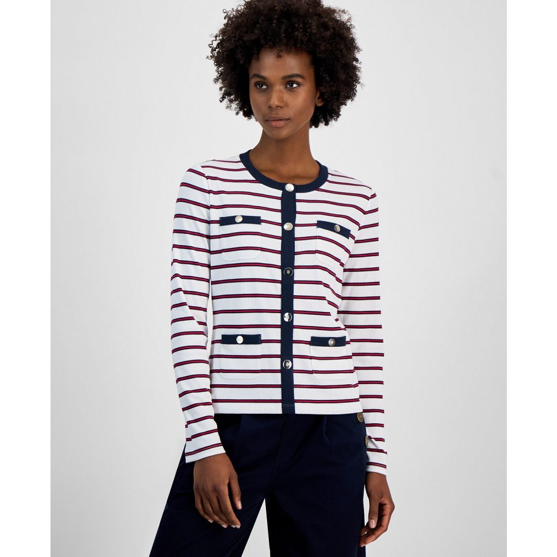 Tommy hilfiger - 'Striped Contrast-Trim Button Cardigan' pour Femmes