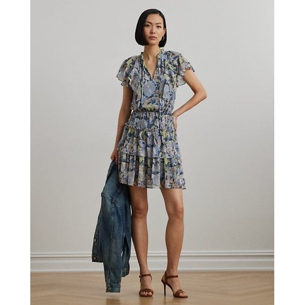 Lauren ralph lauren - "'Floral Ruffle-Trim Georgette Dress' pour Femmes"