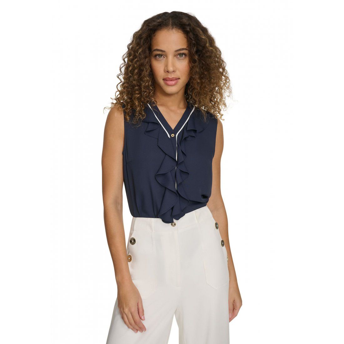 Tommy hilfiger - Blouse sans manches 'Button Front Ruffle' pour Femmes