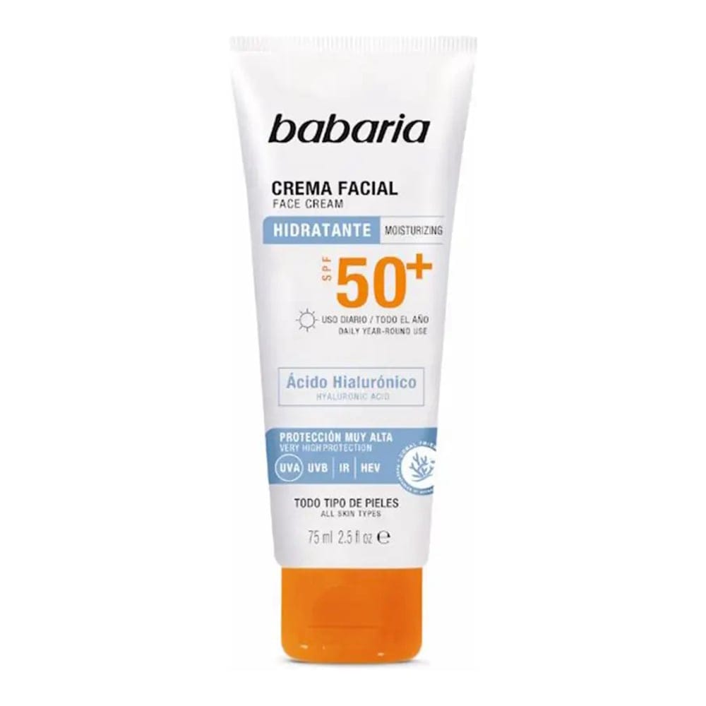 Babaria - Crème visage 'Solar Hyaluronic Acid SPF50+' - Tous types de peau, 75 ml