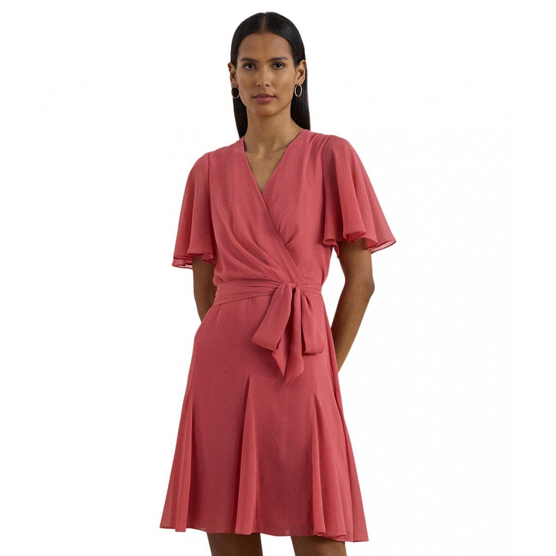 Lauren ralph lauren - "Robe Midi 'Crinkle Georgette Surplice' pour Femmes"