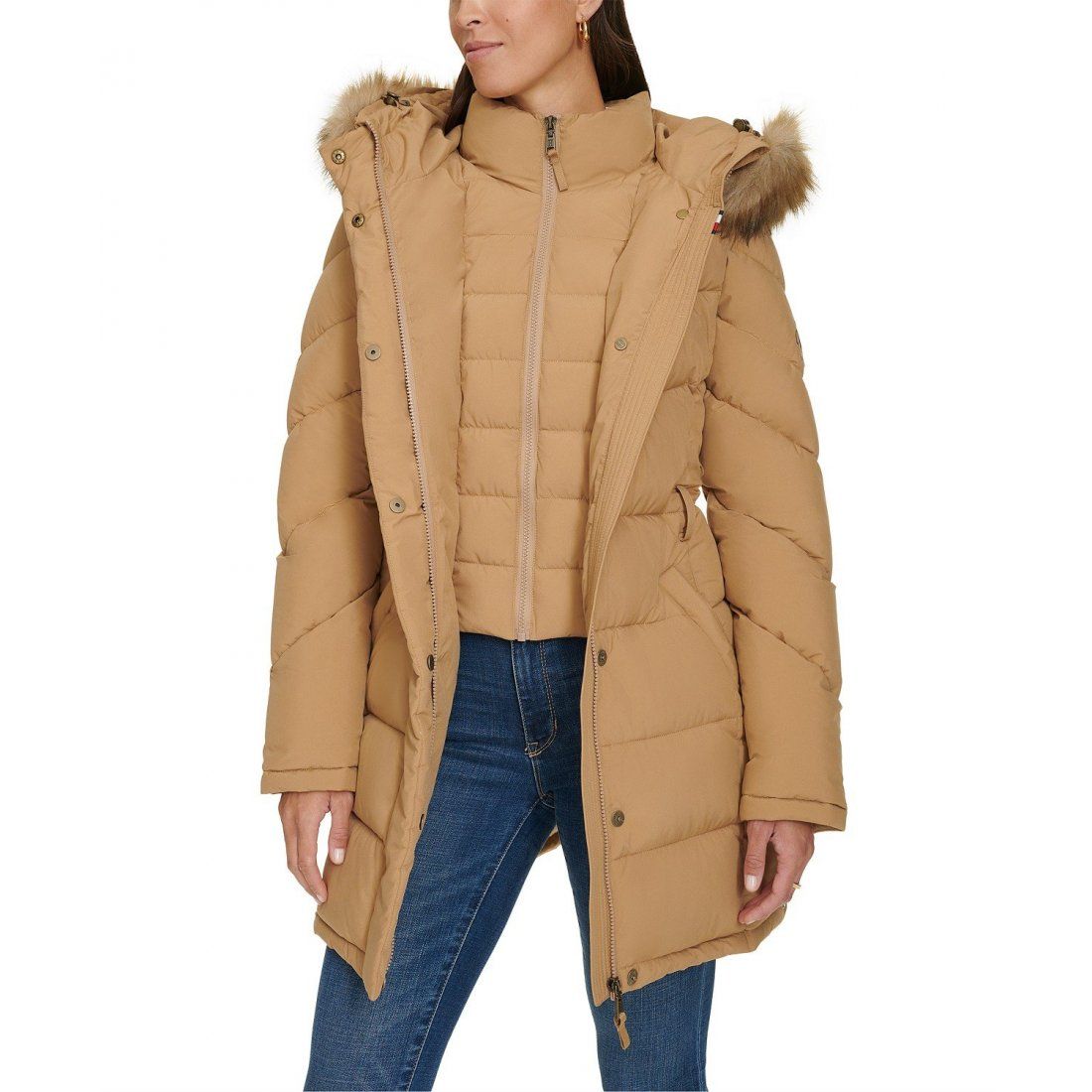 Tommy hilfiger - 'Faux-Fur-Trim Hooded Puffer Coat' pour Femmes