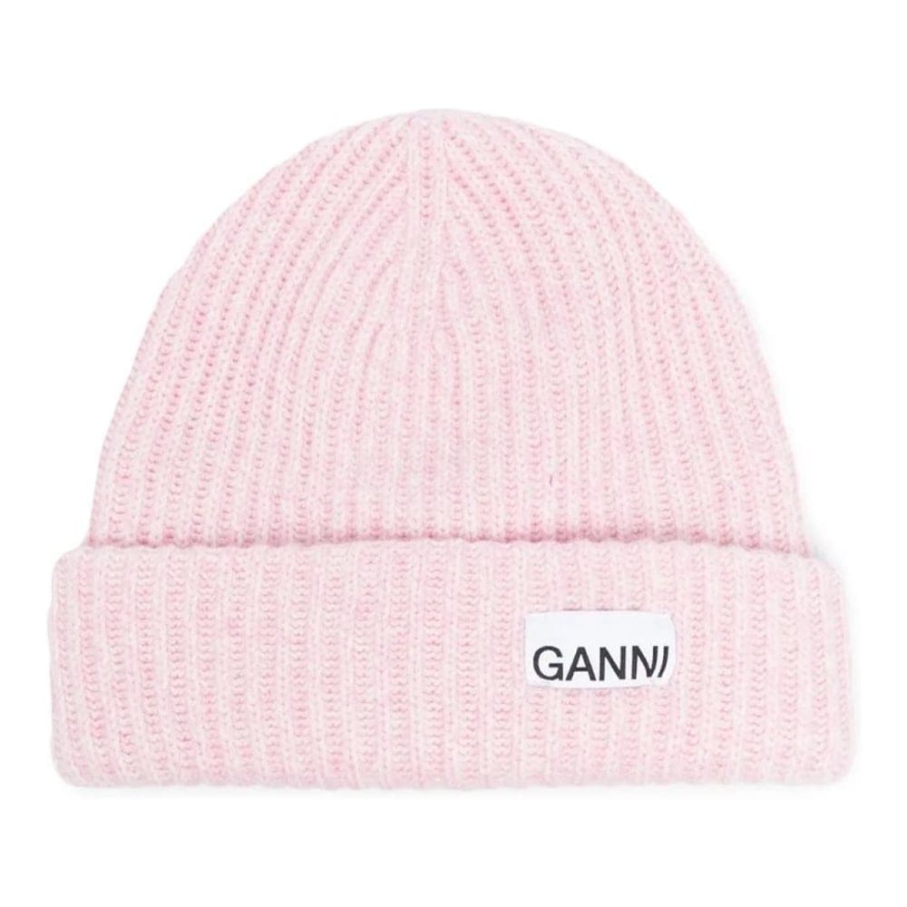 Ganni - "Bonnet 'Logo-Patch Ribbed-Knit' pour Femmes"