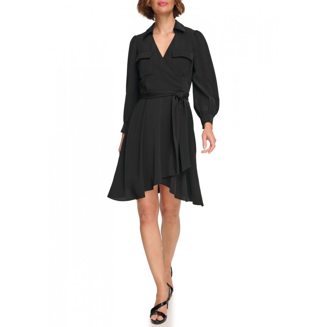 Dkny - Robe ajustée et évasée 'Long Sleeve Collar Solid with Pockets' pour Femmes