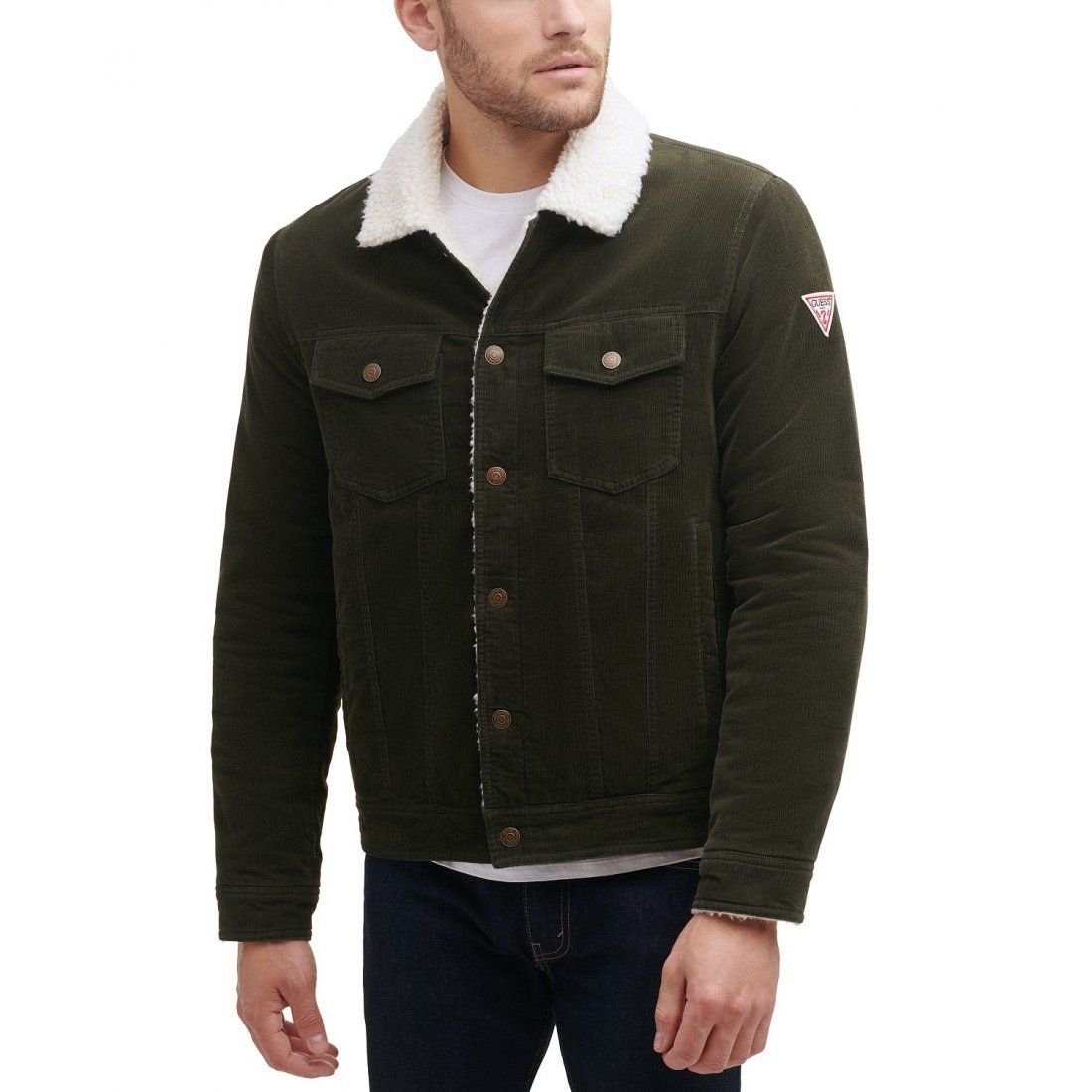 Guess - Blouson bomber 'Corduroy with Sherpa Collar' pour Hommes