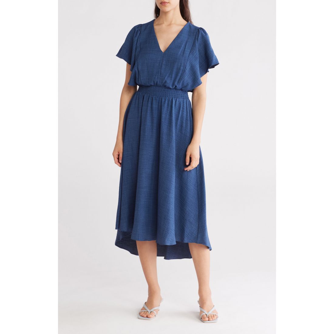 Dkny - Robe ajustée et évasée 'Flutter Sleeve Smocked Waist' pour Femmes