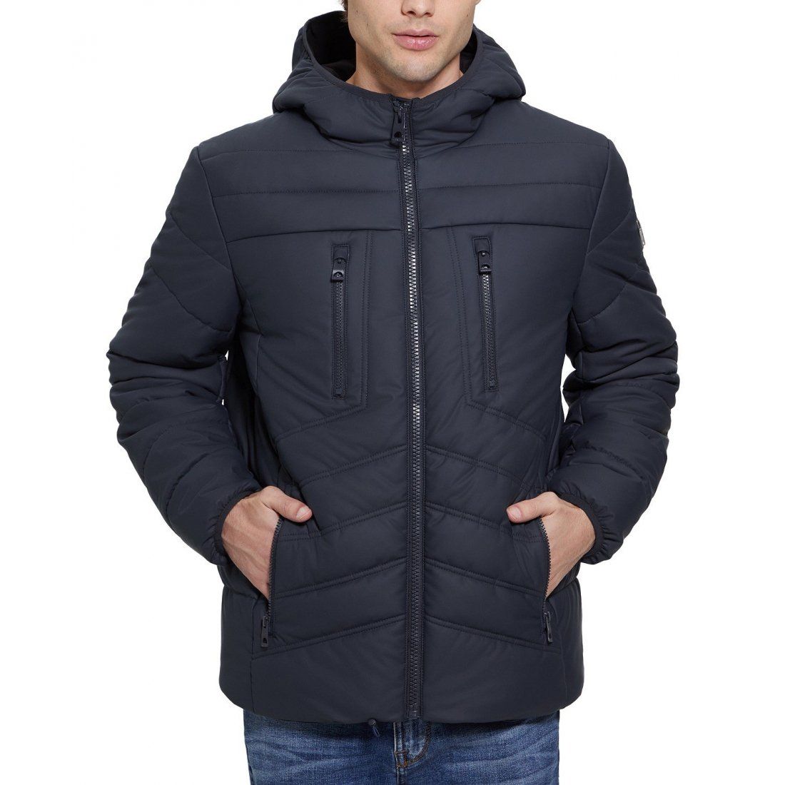 Guess - Veste matelassée 'Faux Leather Hooded' pour Hommes