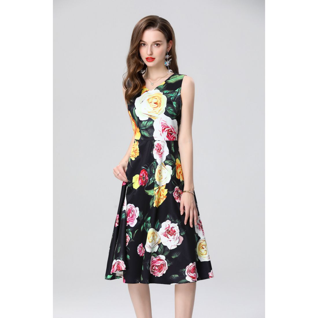 Dza - Robe A-line 'Sleeveless High-Waist Structured Waist-Cinching' pour Femmes