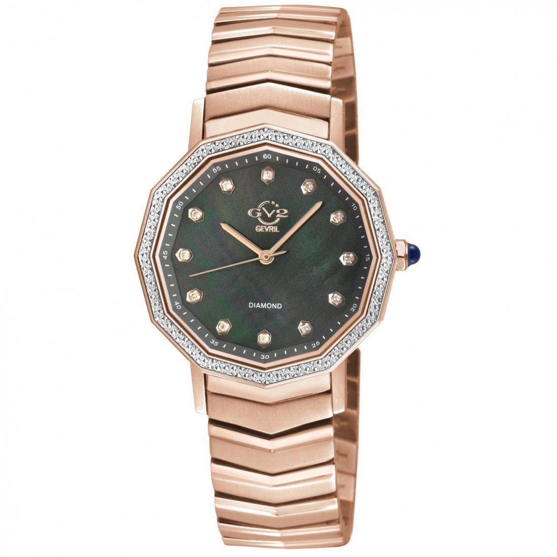 Gevril - Women's Spello II Women's IP Rose Case, Black MOP Dial, IP Rose Bracelet Watch