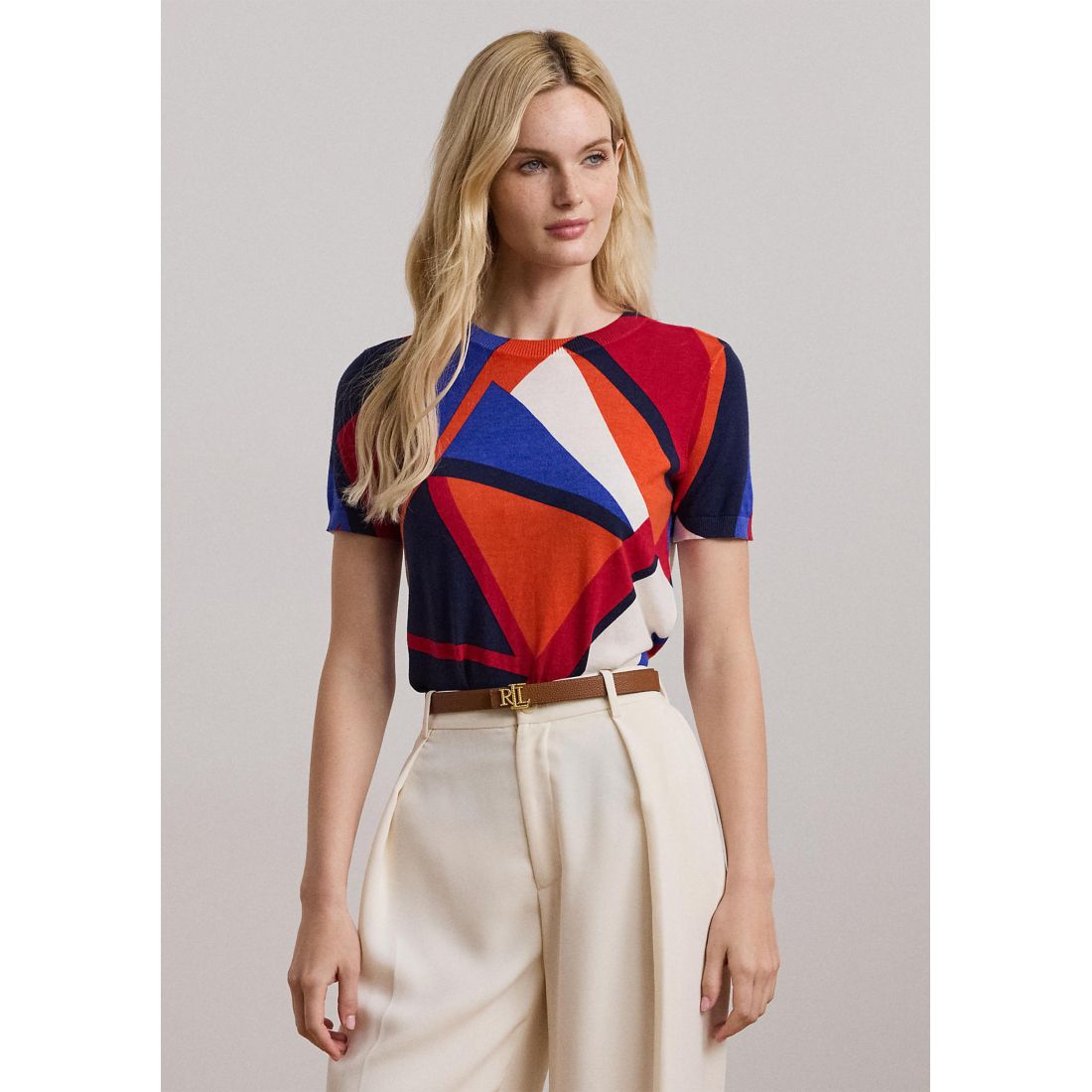 Lauren ralph lauren - "'Print Cotton-Blend Short-Sleeve Sweater' pour Femmes"