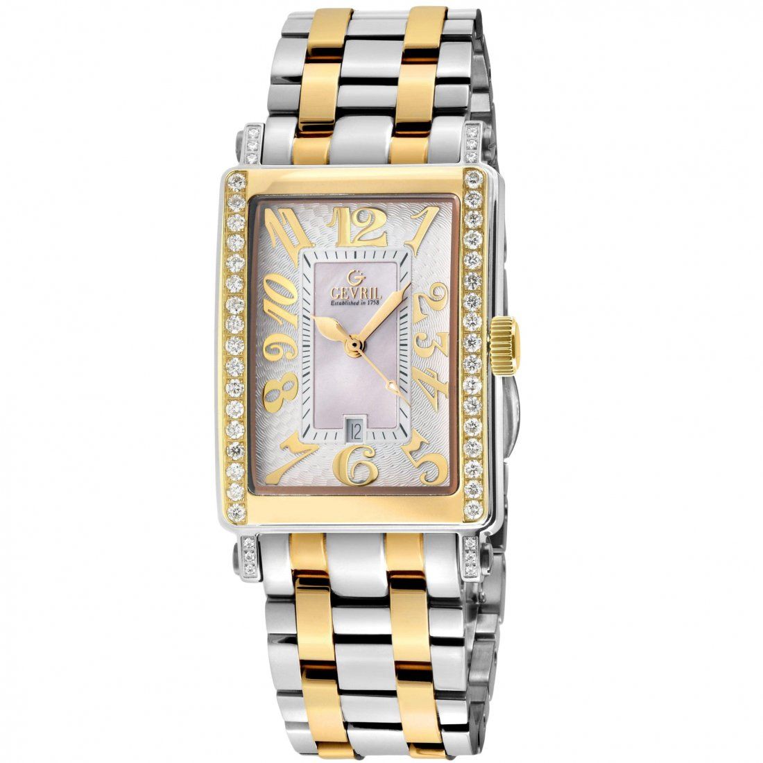 Gevril - Women’s Two toned IPYG Stainless Steel Diamond Case, White MOP Dial Watch