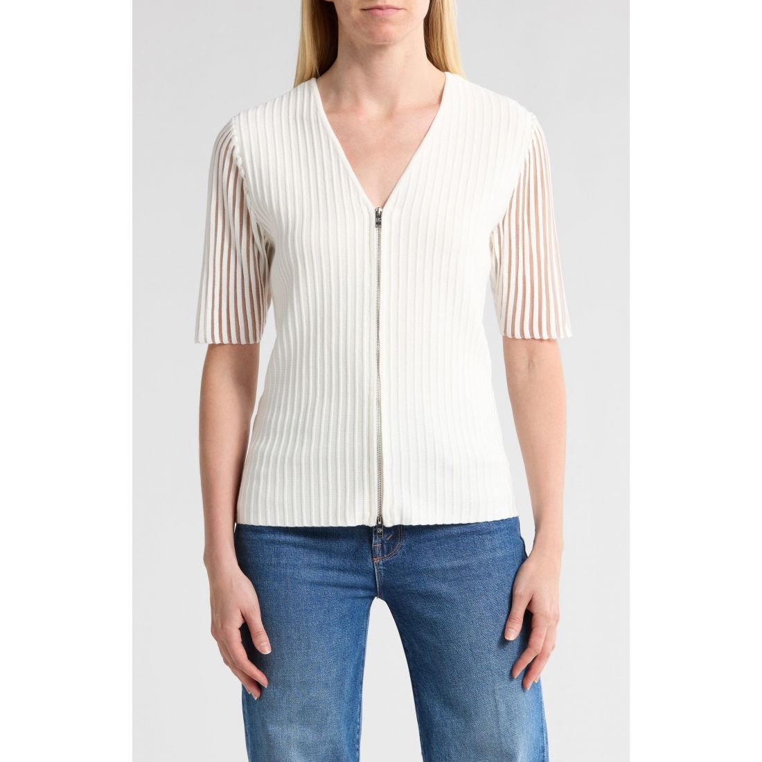Dkny - Cardigan à manches courtes 'Zip Front Ribbed' pour Femmes