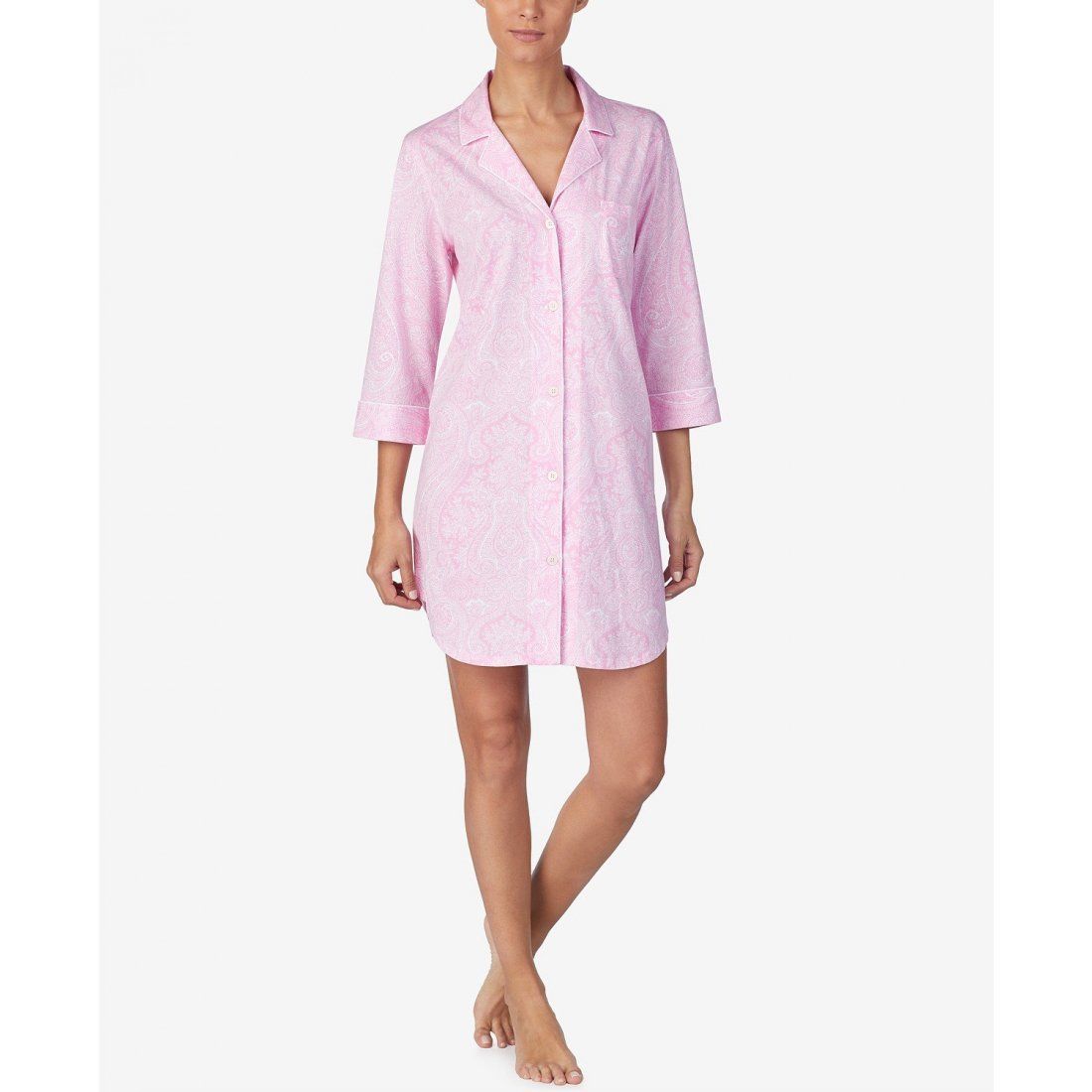 Lauren ralph lauren - 'Knit Notch Collar Cotton Sleep Shirt' pour Femmes