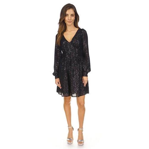 Michael michael kors - 'Sequin Stripe Long Sleeve V-Neck Dress' pour Femmes