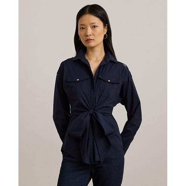Lauren ralph lauren - 'Tie-Front Cotton-Blend Shirt' pour Femmes