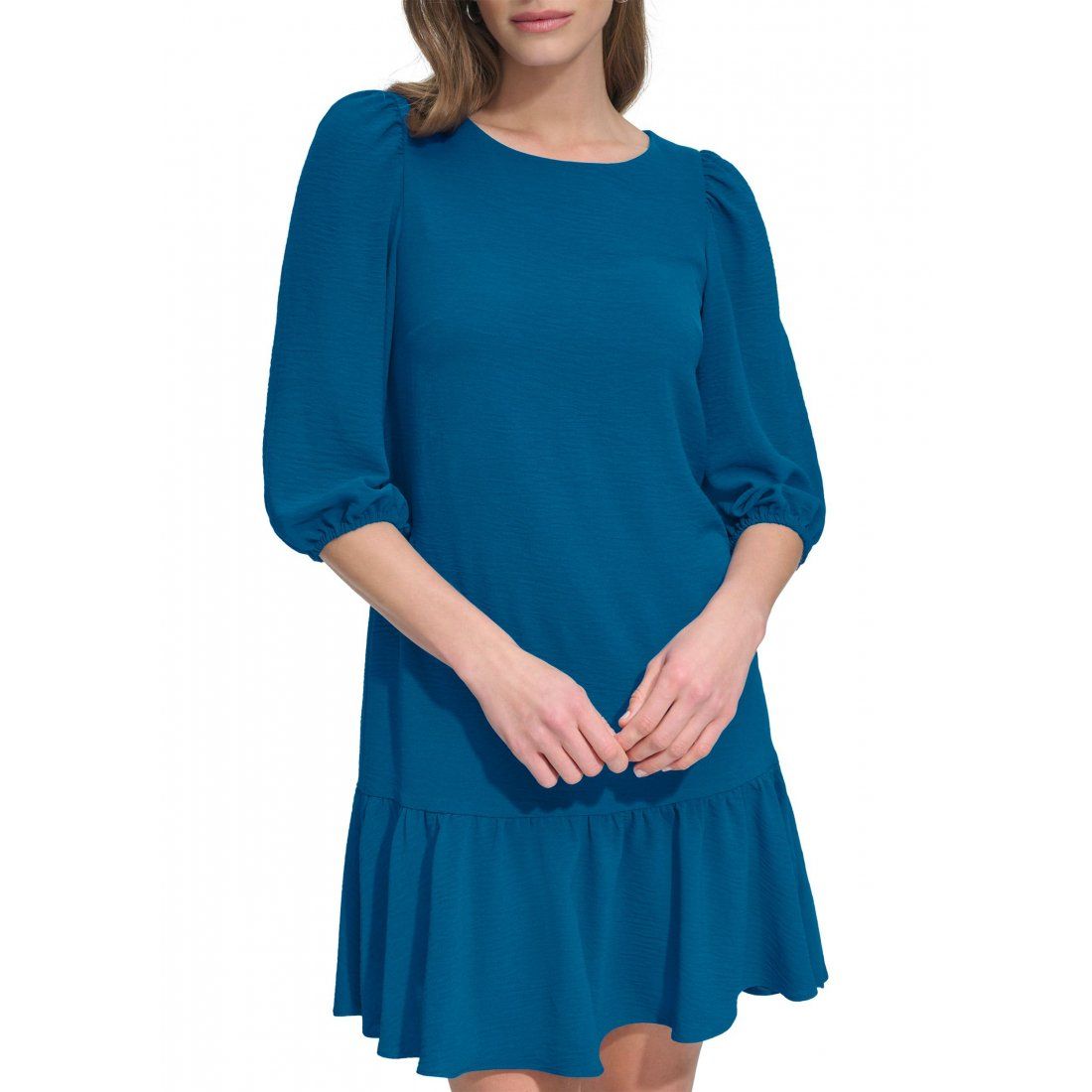 Dkny - Robe A-line '3/4 Sleeve Crew Neck Solid' pour Femmes