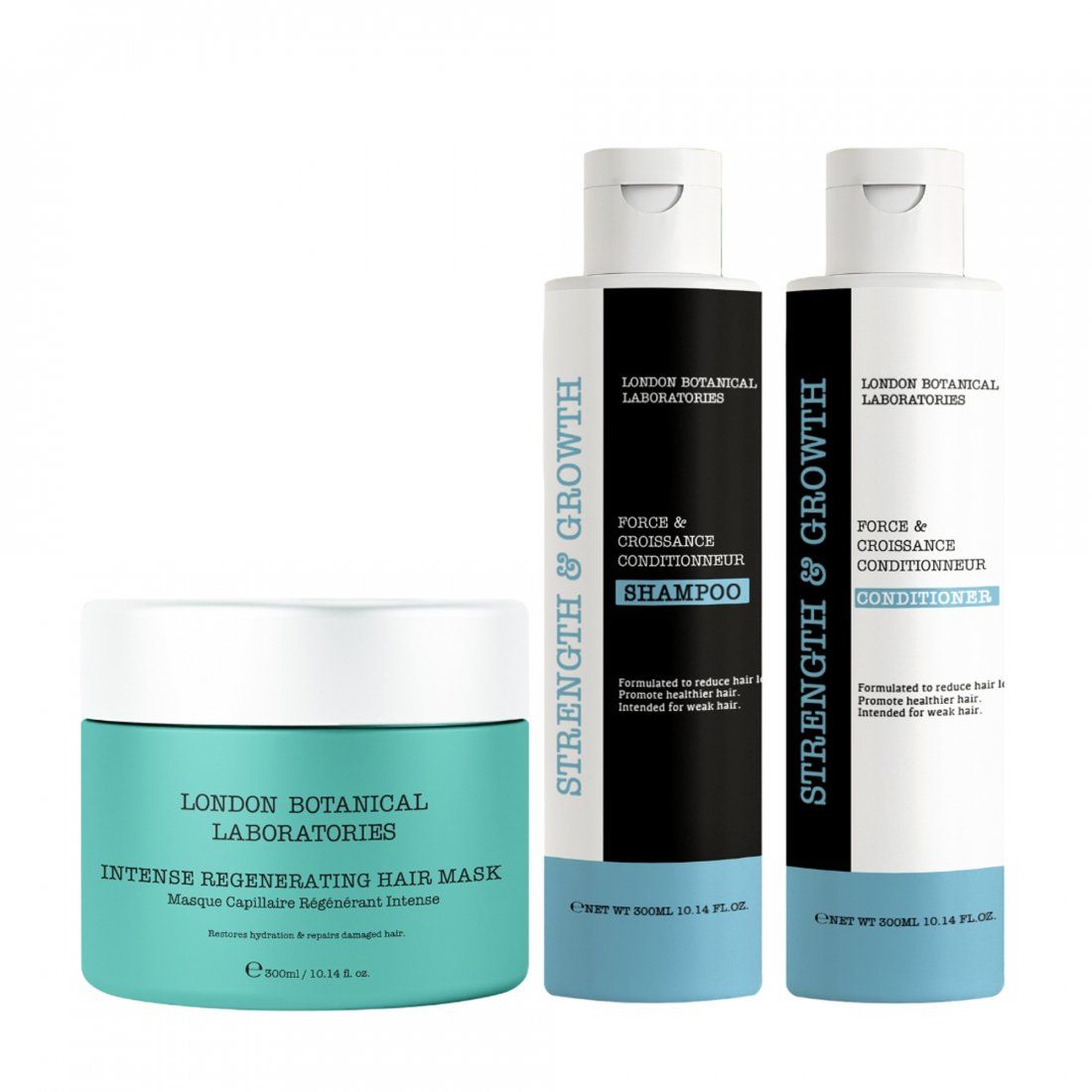 London botanical laboratories - Set de soins capillaires 'Strength And Growth Shampoo + Strength And Growth Conditioner +' - 300 ml, 3 Pièces