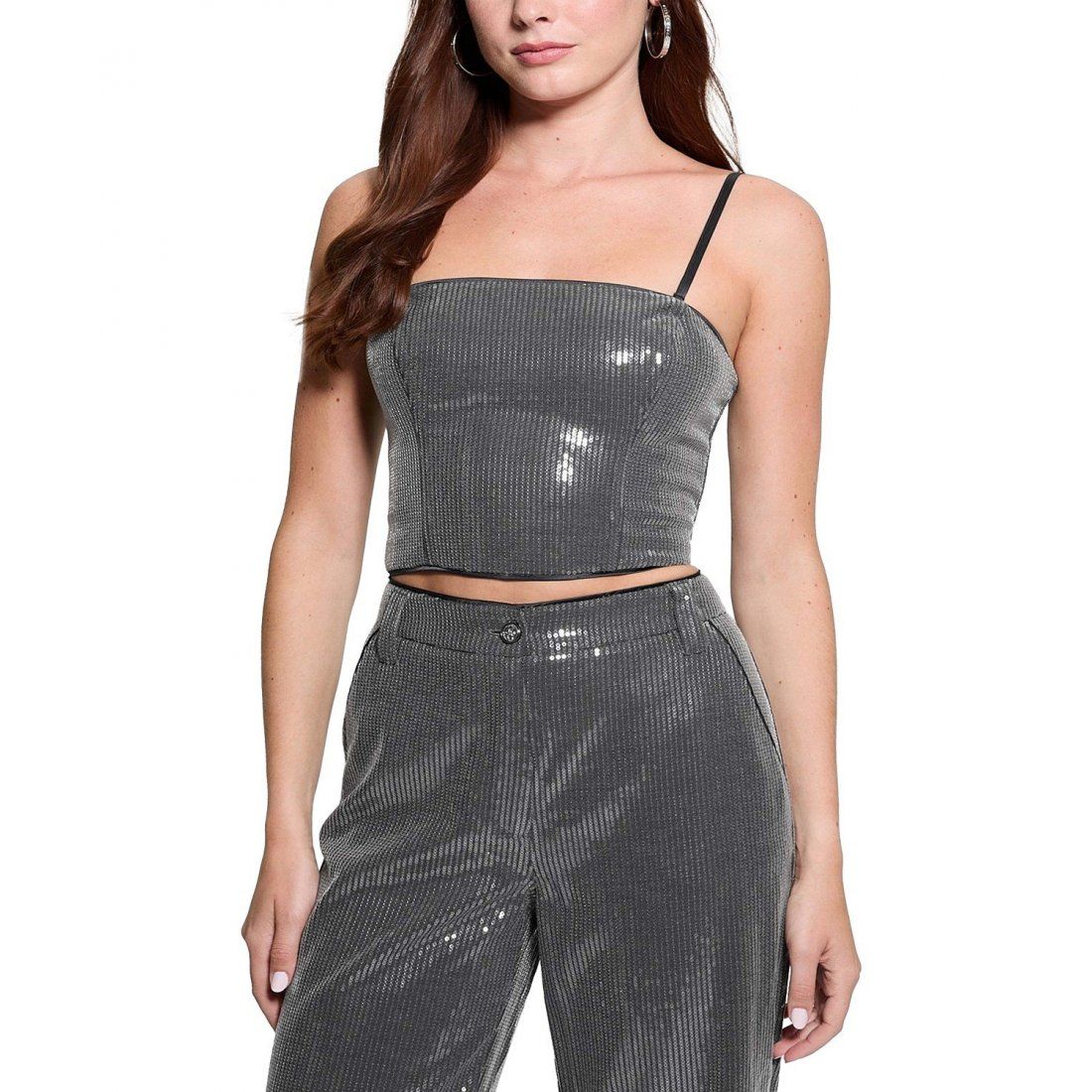 Guess - Crop Top 'Cassia Sleeveless Sequin Bustier Crop Top' pour Femmes