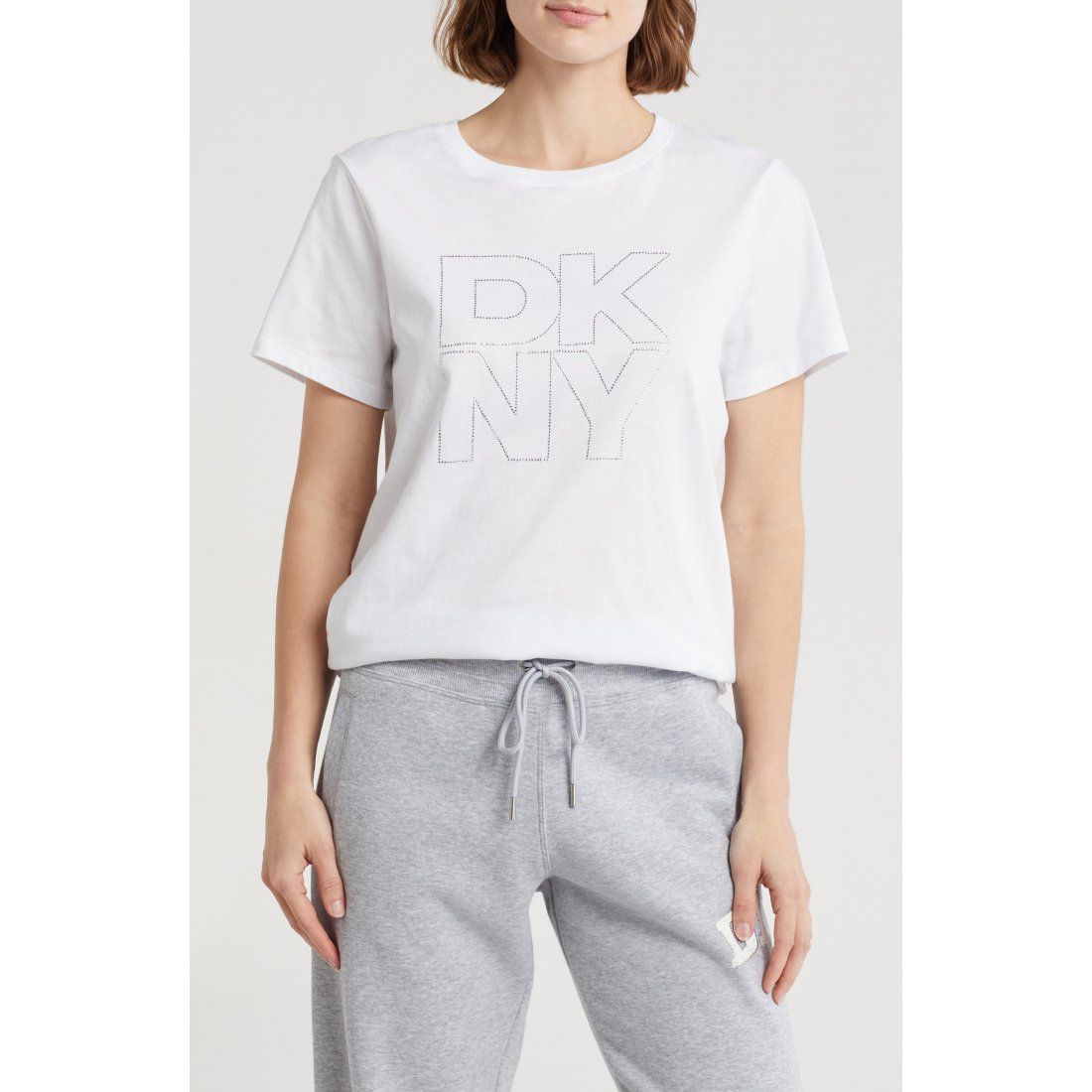 Dkny - T-shirt 'Stacked Rhinestone Logo' pour Femmes