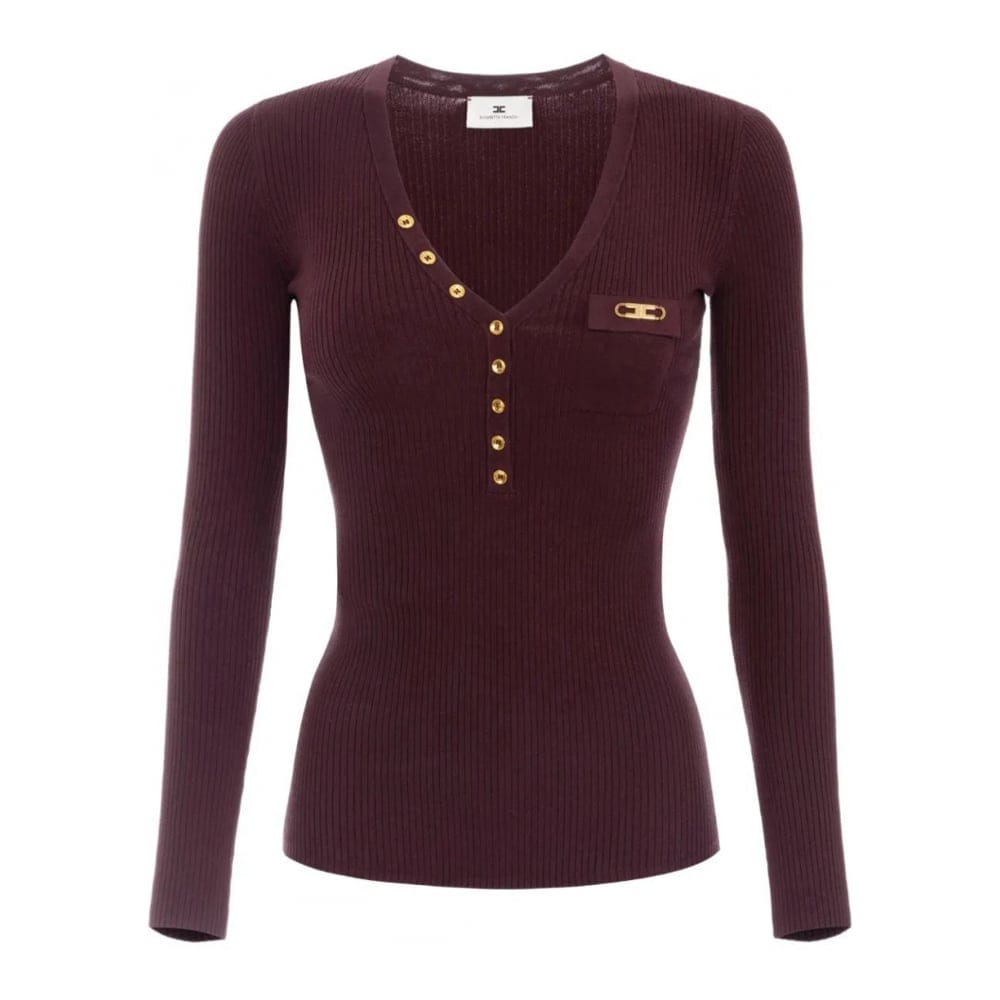 Elisabetta franchi - Top à manches longues 'Ribbed Button' pour Femmes