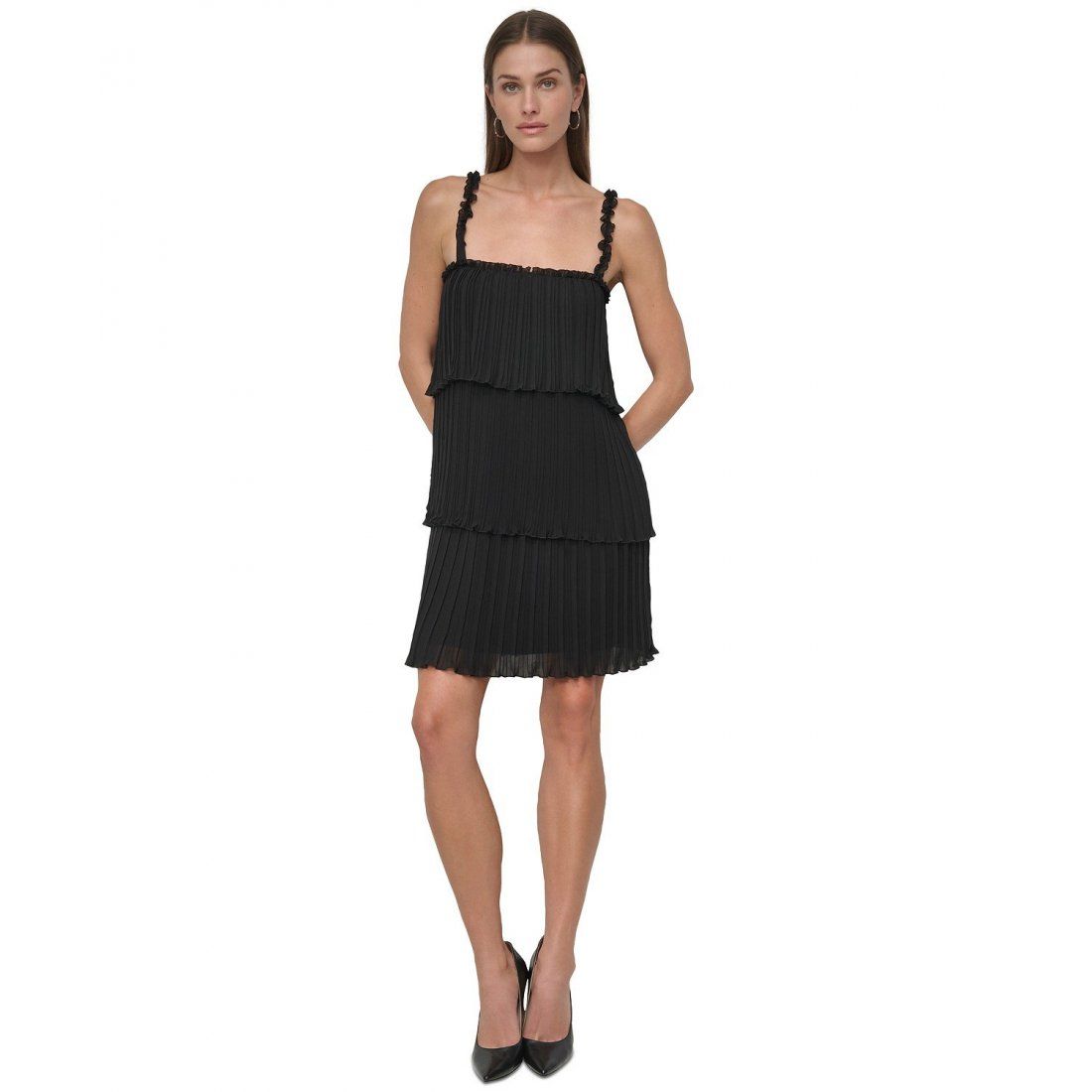 Dkny - Robe sans manches 'Pleated Tiered Chiffon A-Line' pour Femmes