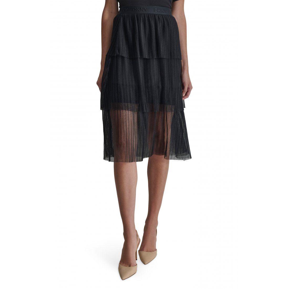 Dkny - Jupe Midi 'Tiered Plissé Mesh' pour Femmes