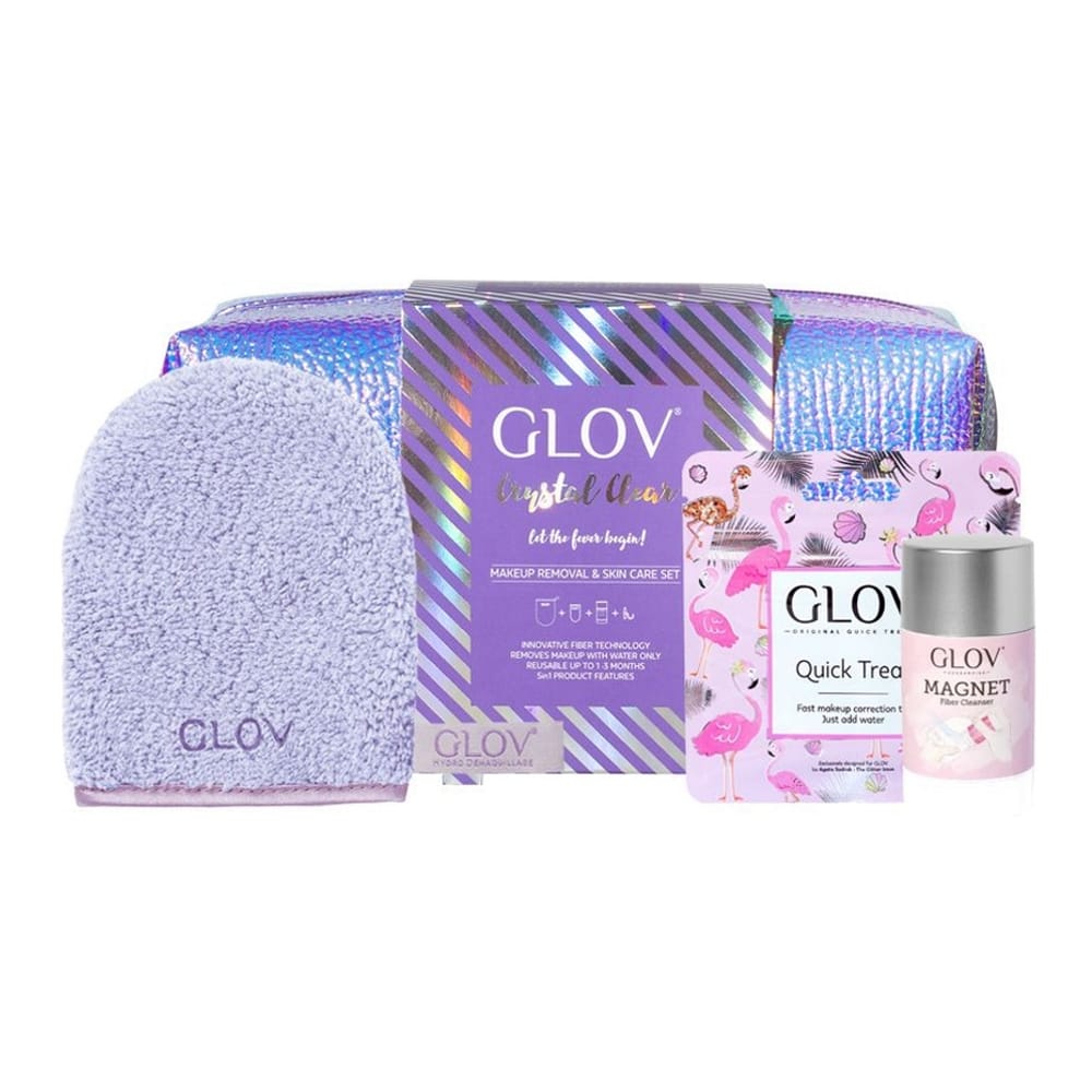 GLOV - Cristal Clear Set | Water-Only Makeup Removing Mitt With Quick Treat Makeup Correction Mitten And Fiber Soap