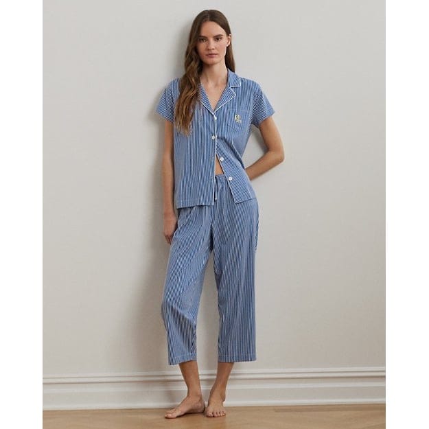 Lauren ralph lauren - 'Striped Jersey Cropped Sleep Set' pour Femmes