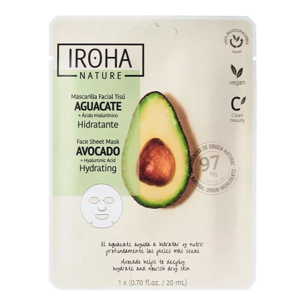 Iroha - Masque en feuille 'Nature Mask Avocado + Hyaluronic Acid' - 20 ml