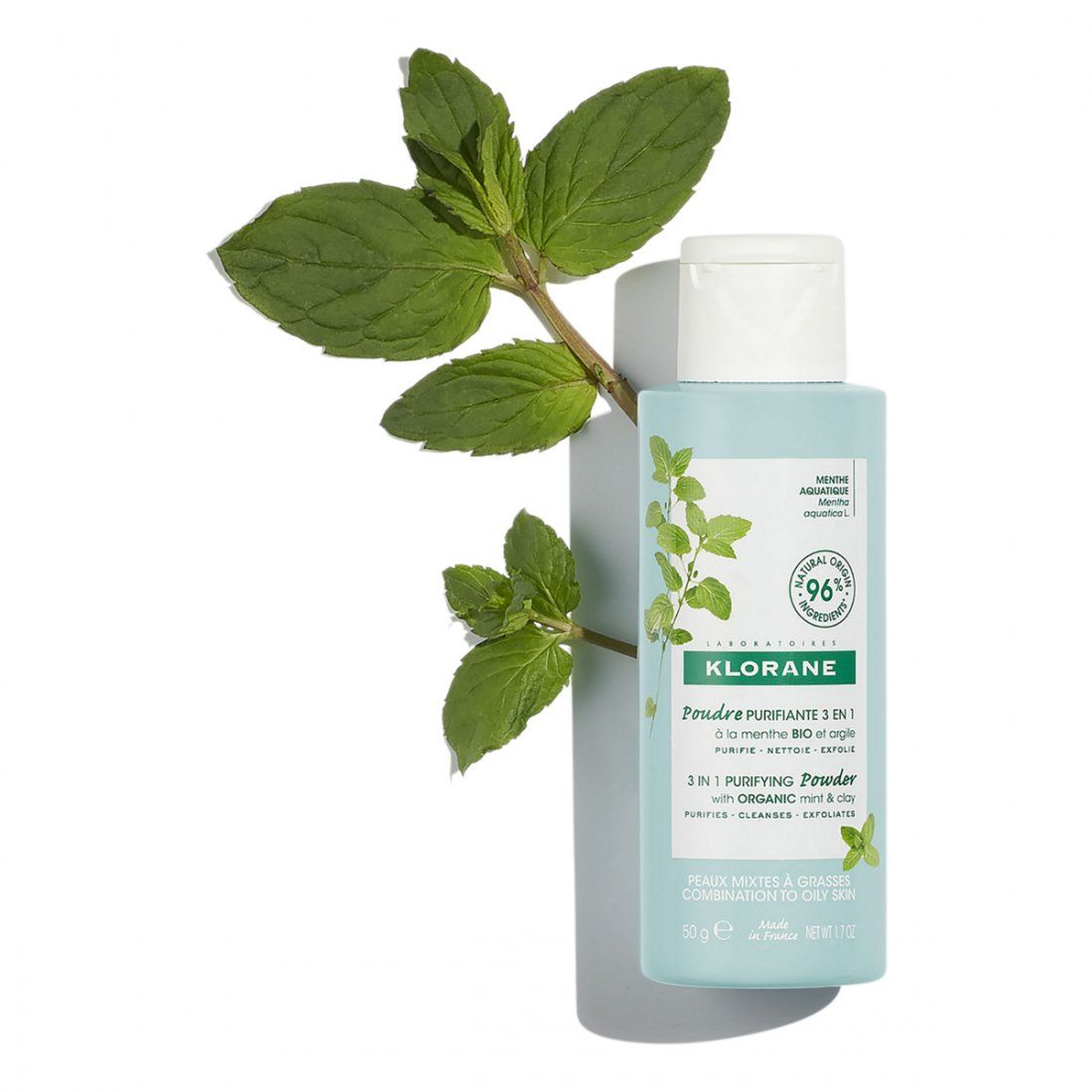 Klorane - Poudre nettoyante purifiante 3 en 1 à la Menthe aquatique BIO et à l'Argile - 50 g