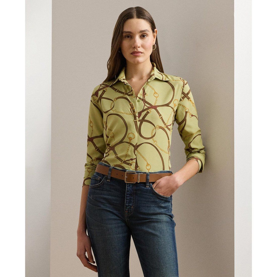 Lauren ralph lauren - 'Classic-Fit Belting-Print Crepe Shirt' pour Femmes