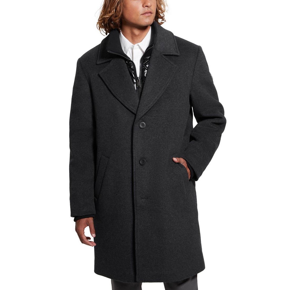 Guess - Manteau 'Wool Blend With Removable Quilted Bib' pour Hommes