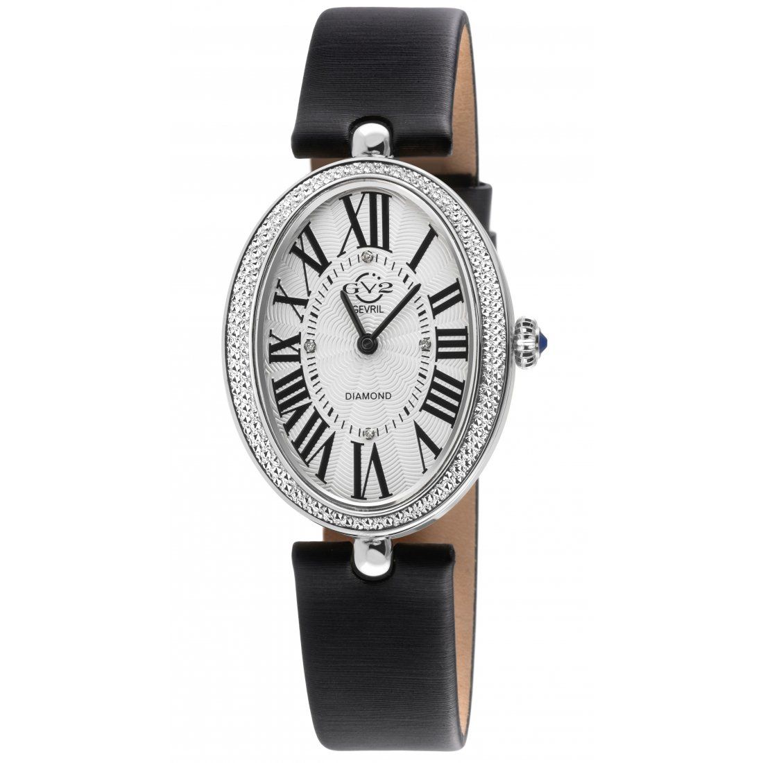 Gevril - Women's Piazza Navona SS Case, Silver/White Dial, Black Handmade Italian Leather Strap Watch