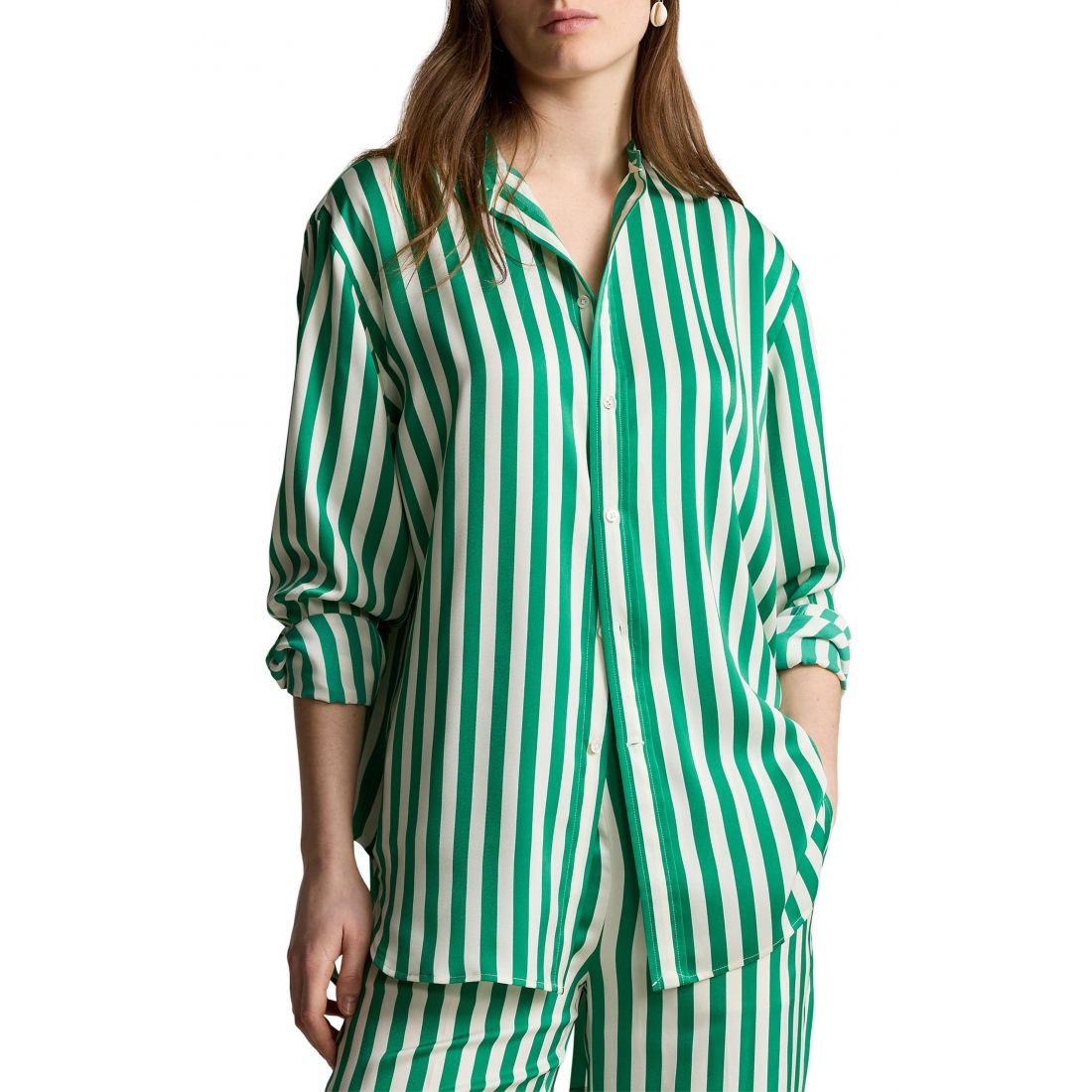Polo ralph lauren - 'Stripe Long Sleeve Silk Button-Up Shirt' pour Femmes